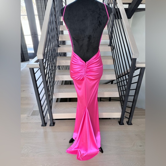 New Hot Pink Satin Mermaid Maxi Dress Evening Gown Cocktail Wedding size XS - Picture 10 of 10